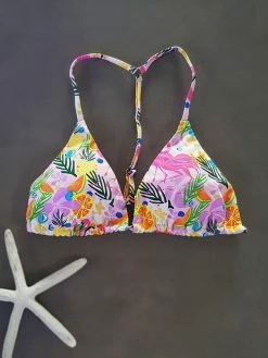 Dollboxx Bambi Y Back String Bikini Top - Flamingo Dance
