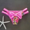 Dollboxx Cheeky Bow Brazilian Bikini Bottom - Flamingo Dance / Baby Pink