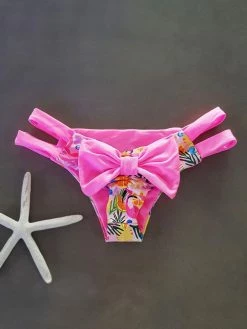 Dollboxx Cheeky Bow Brazilian Bikini Bottom - Flamingo Dance / Baby Pink