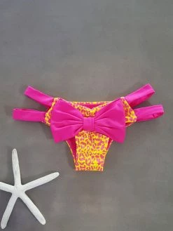 Dollboxx Cheeky Bow Brazilian Bikini Bottom - Savage Yellow/Pink