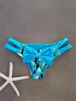 Dollboxx Cheeky Bow Brazilian Bikini Bottom - Toucan Party / Blue