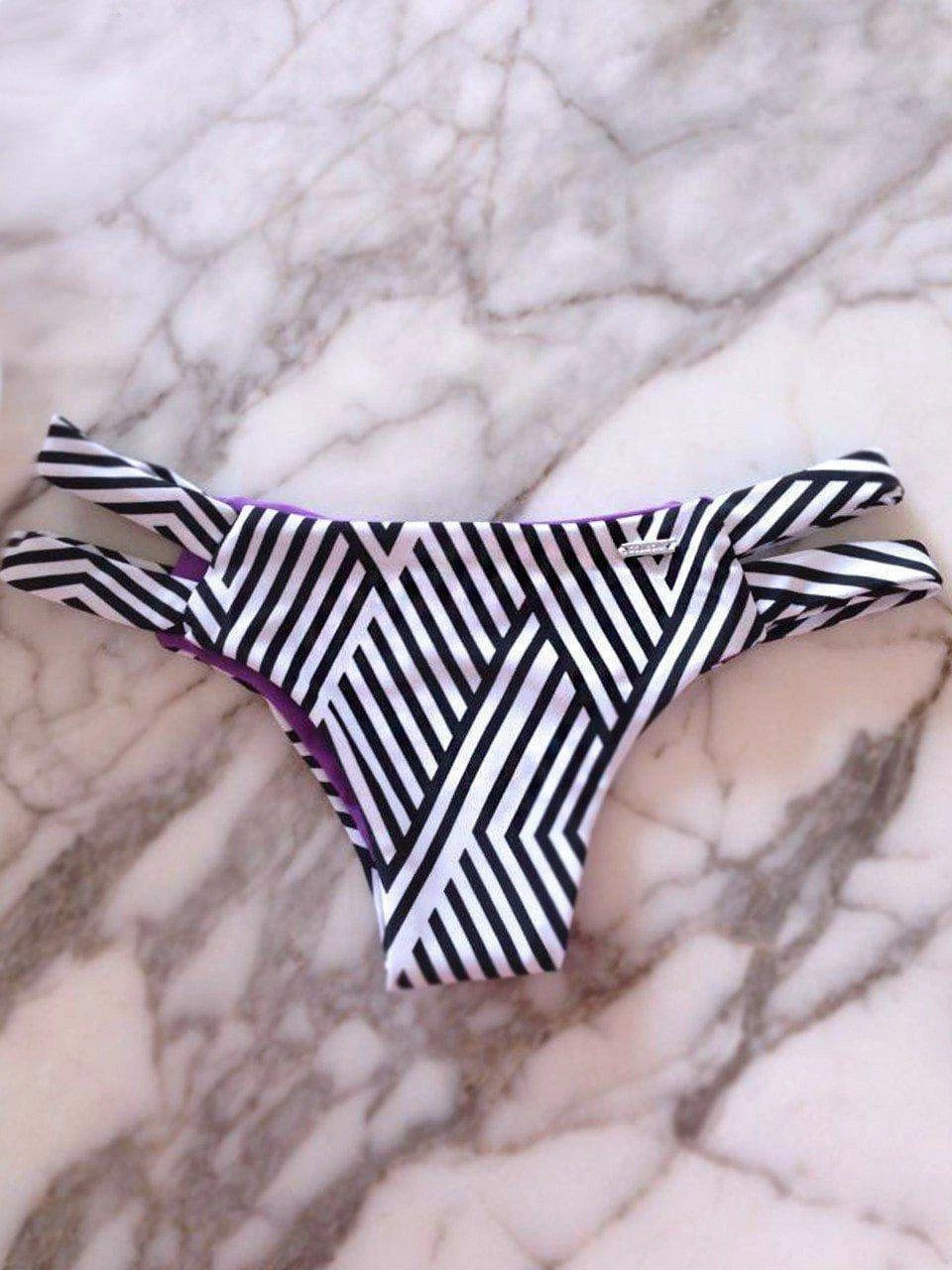 Dollboxx Reversible Cheeky Scrunch Bum Bikini Bottom - Monochrome / Purple 3 Dollboxx Reversible Cheeky Scrunch Bum Bikini Bottom - Monochrome / Purple - Image 3