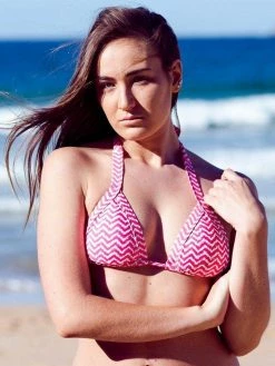 Dollboxx Slide Triangle Bikini Top - Chevron Waves Pink